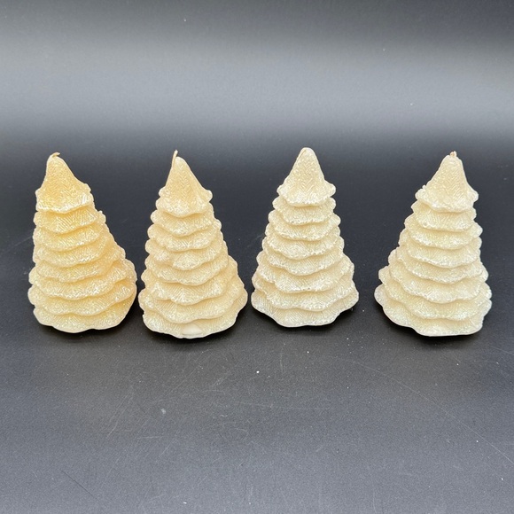 Christmas Candle White Glittery Christmas Pine Tree 5 1/4" Tall Candle Set Of 4 - Picture 3 of 6